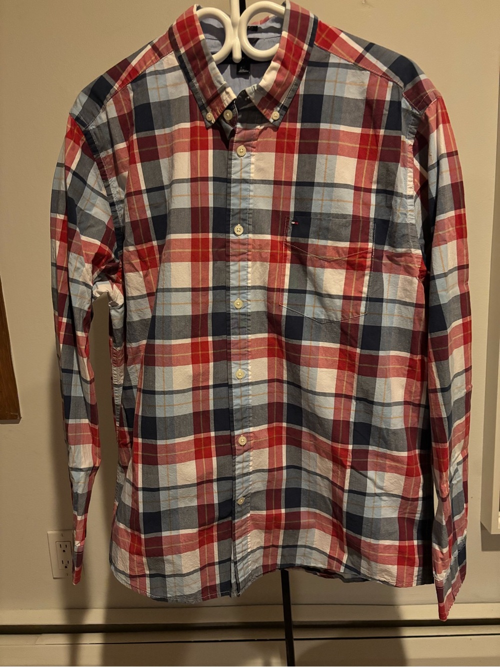 Tommy Hilfiger Red, Navy & Light Blue Plaid Button-Down Shirt